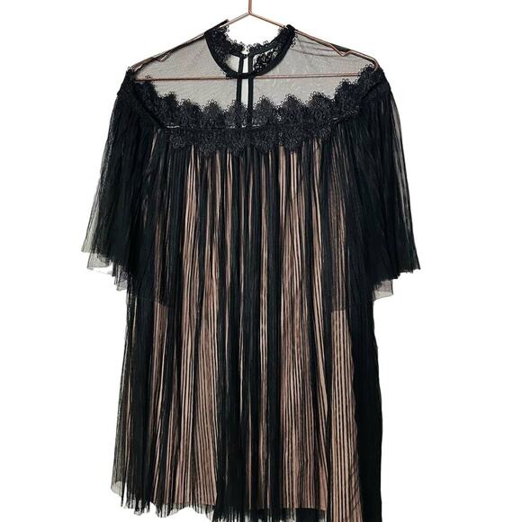 Nha Khanh Black Tulle Shift Lulu High Neckline Lace Collar Zipper Dress size 6 - Picture 2 of 14